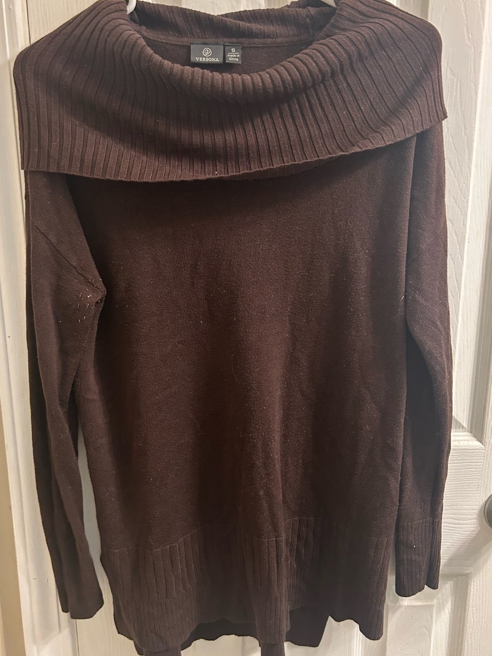 Versona Chocolate Brown Fold-Over Cowl Neck Sweater